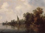 RUYSDAEL, Salomon van A Rievr with Fishermen Drawing a Net oil painting artist